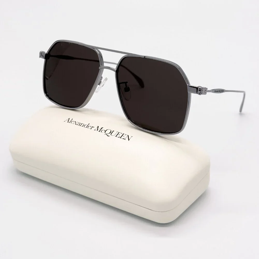 NEW ALEXANDER MCQUEEN AM0372S 001 PILOT SILVER SUNGLASSES ALEXANDER MCQUEEN